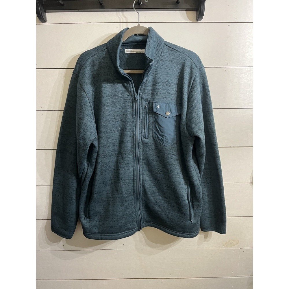 Criquet Men's Full Zip Long Sleeve Fleece Jacket Size Large Blue‎ Green